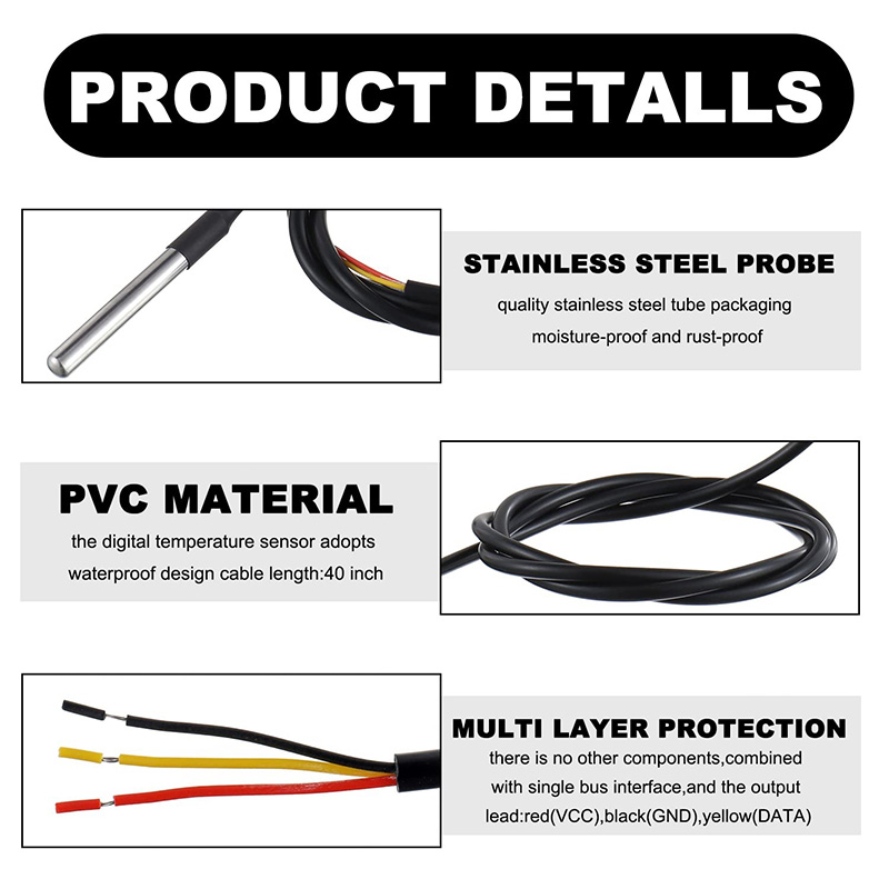 DS18B20 แพคเกจสแตนเลส 1 เมตร/3 - Ds18B20 บทวิจารณ์และราคา